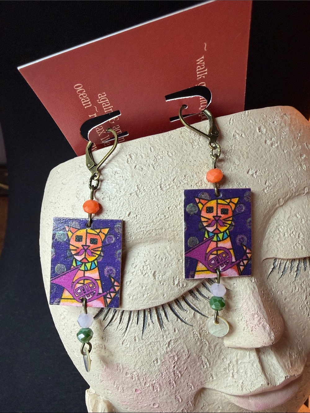 Handpainted Purple Cat Art artboard Earrings